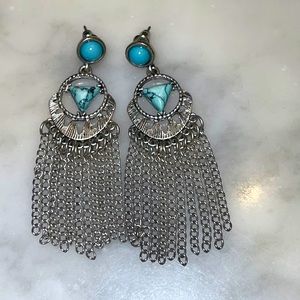 Turquoise boho southwestern tassel fringe earrings / NWOT